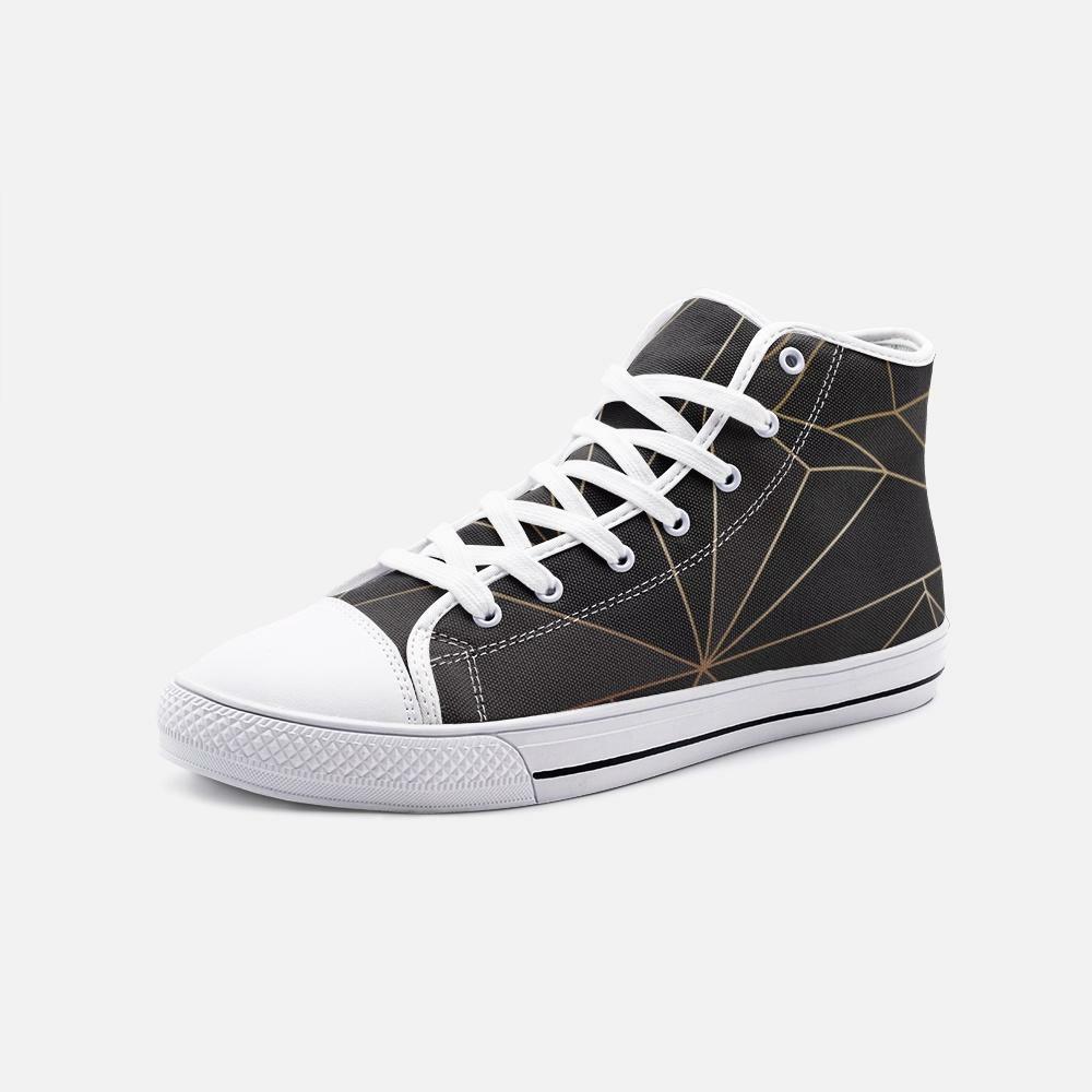 Abstract Black Polygon Gold Line Unisex High Top Canvas Sneakers by The Photo-image