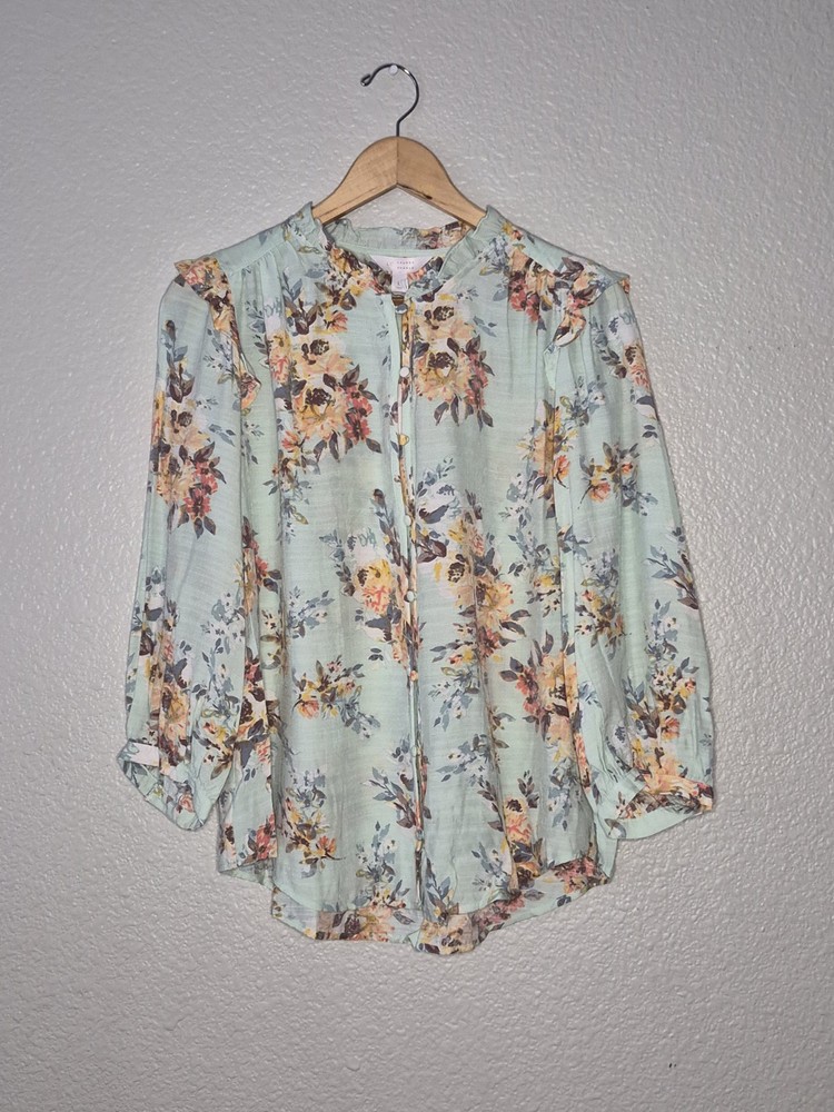 NWT LC Lauren Conrad Women's Multi-Color Floral Button Up Blouse Size: Large