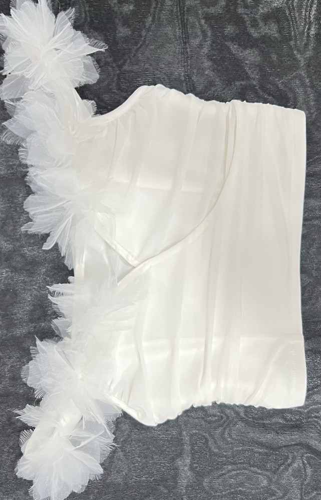 SHEIN Women’s White Sweetheart Ruffle Strap Cropped Pullover Top, S