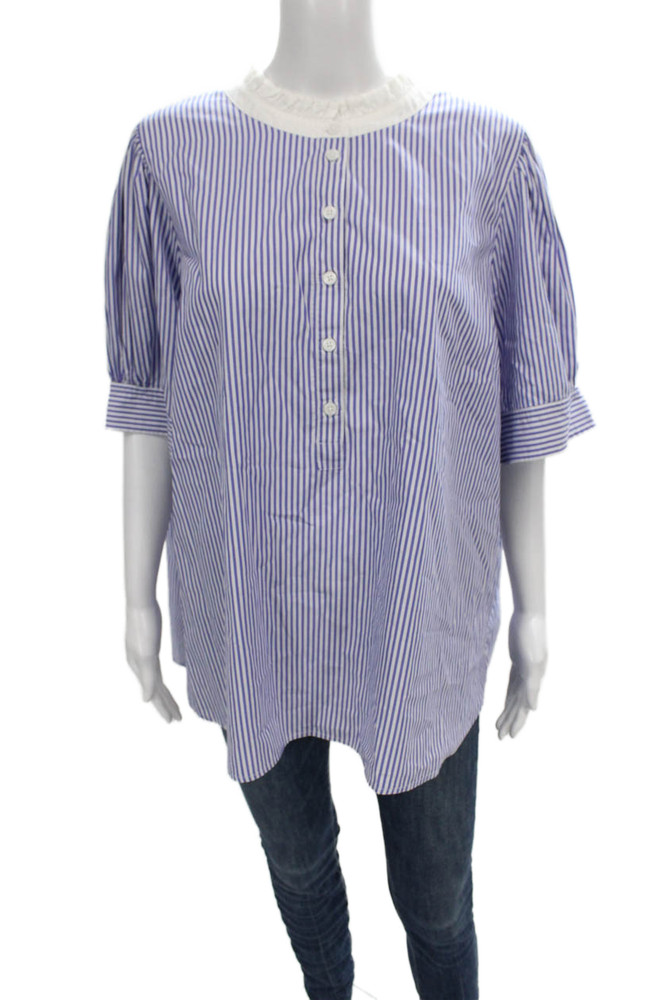 J Crew Womens Tunic Blouse Blue Striped Collared Button 3/4 Sleeve Size 3XFree Shipping in US $100+ Orders | $6.95 Orders Below