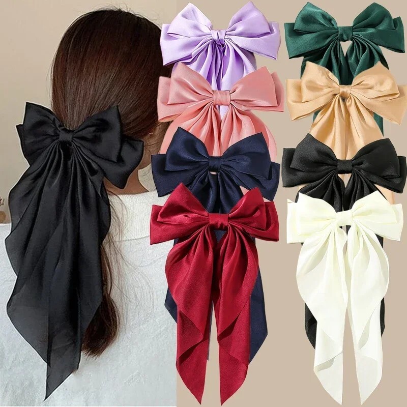 Korean Hair Clips: Elegant Satin Bowknot with Long Ribbon for Women & Girls 2023