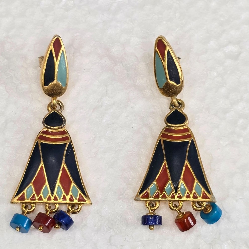 Vintage 14kGF MMA Metropolitan Museum of Art Egyptian Lotus Earrings Set 1970s