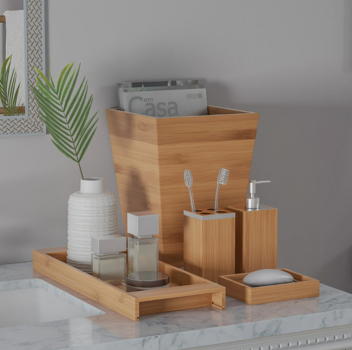 Bamboo Bath Set 5-Piece with Natural Wood Tray