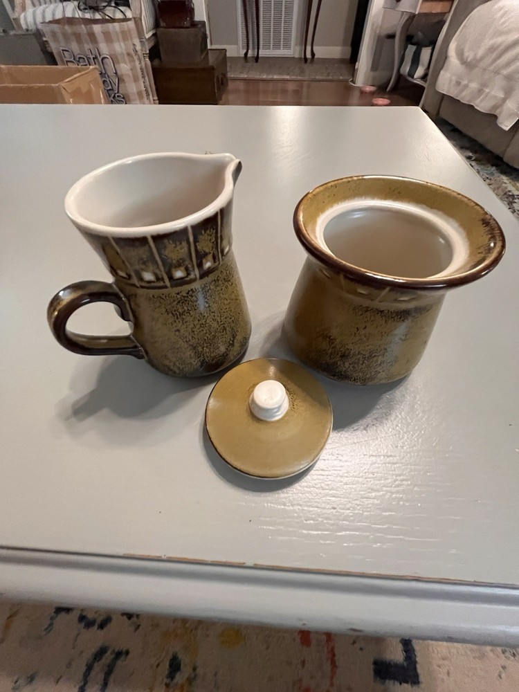 MCM Moon Glow Stoneware Creamer & Sugar Set Kasuga Japan Vintage