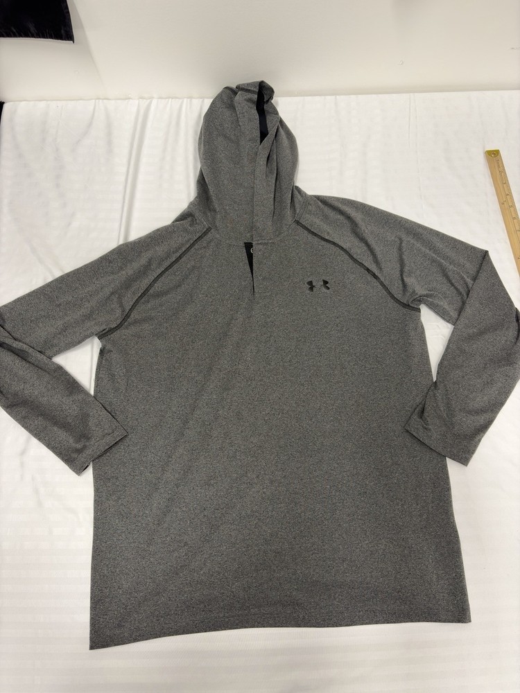 Under Armour Hoodie Shirt Mens L Gray HeatGear Loose Fit Long Sleeve Athletic