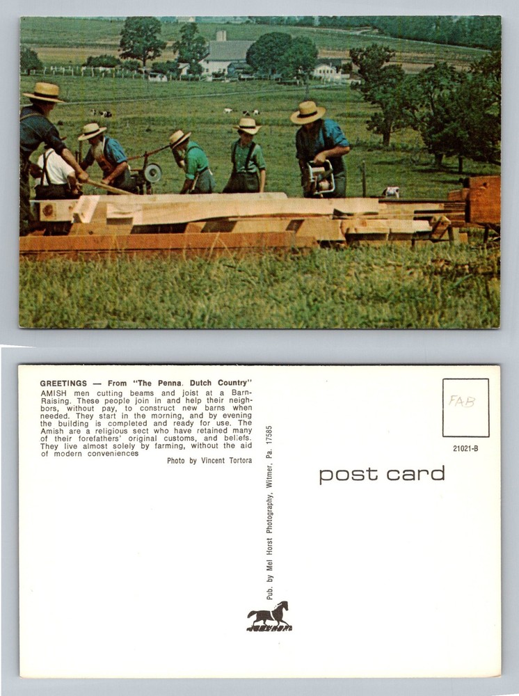 Lancaster County, PA-Pennsylvania, Amish Barn Raising Crew Vintage Postcard