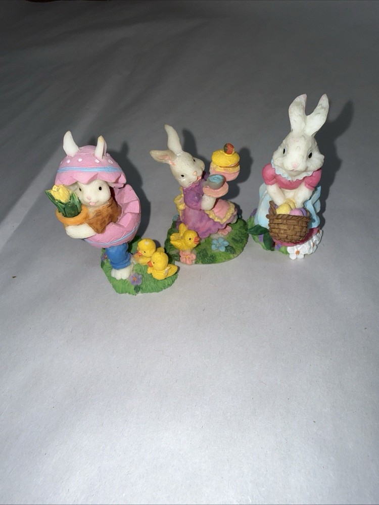 Vintage Mini Easter Bunny Figurines Lot of 3 Resin Rabbits Spring Decor