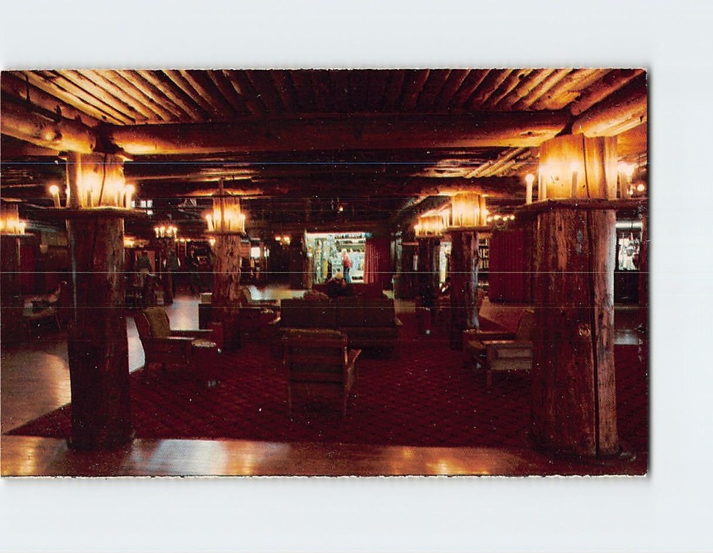 Postcard Lobby of Old Faithful Inn Yellowstone National Park Wyoming USA