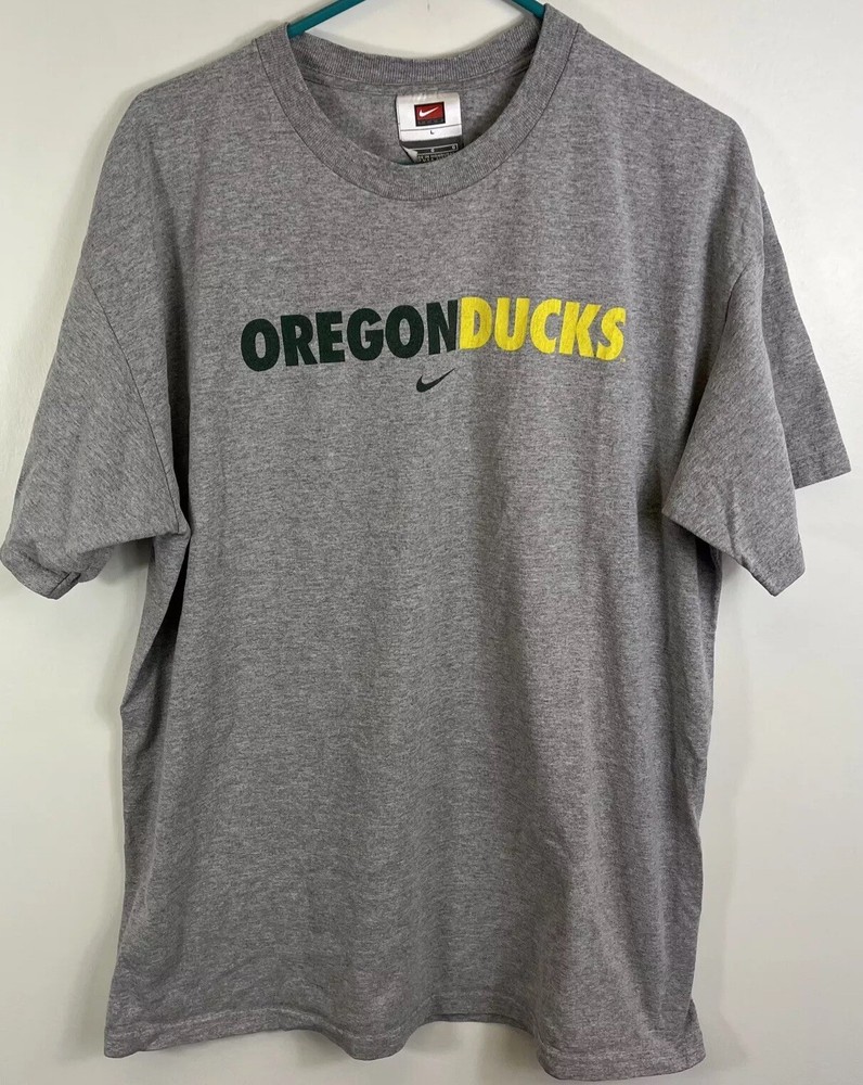 Vintage Nike White Tag Oregon Ducks Football Logo Gray T Shirt Center Check Sz L