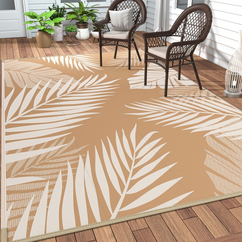 Outdoor Rug 5' X 8' Waterproof for Patios Clearance, Reversible, Plastic Straw C