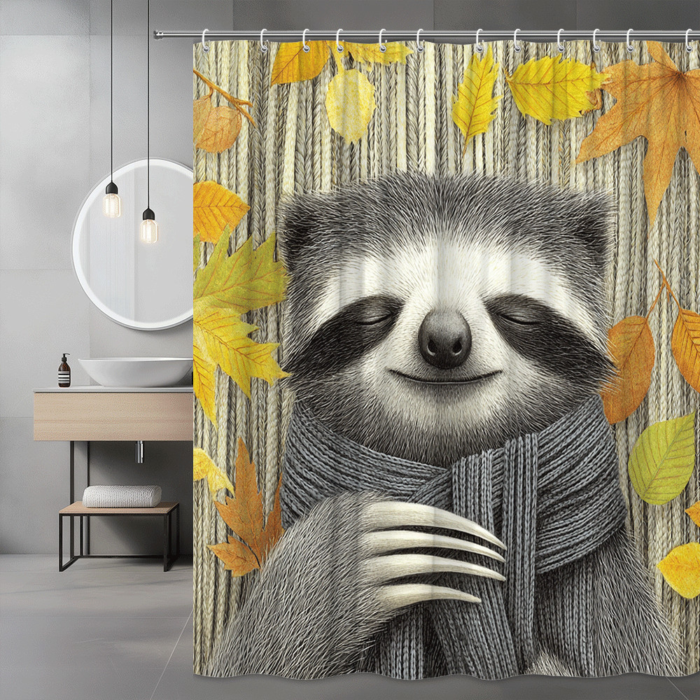 Sloth Fall Leaves Shower Curtain Autumn Animal Print