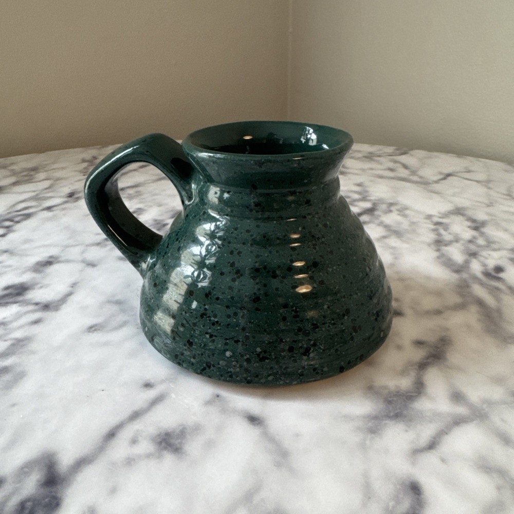 Vintage Stoneware Ceramic No Spill Green Glazed Coffee Cup, Non-slip Wide Bottom