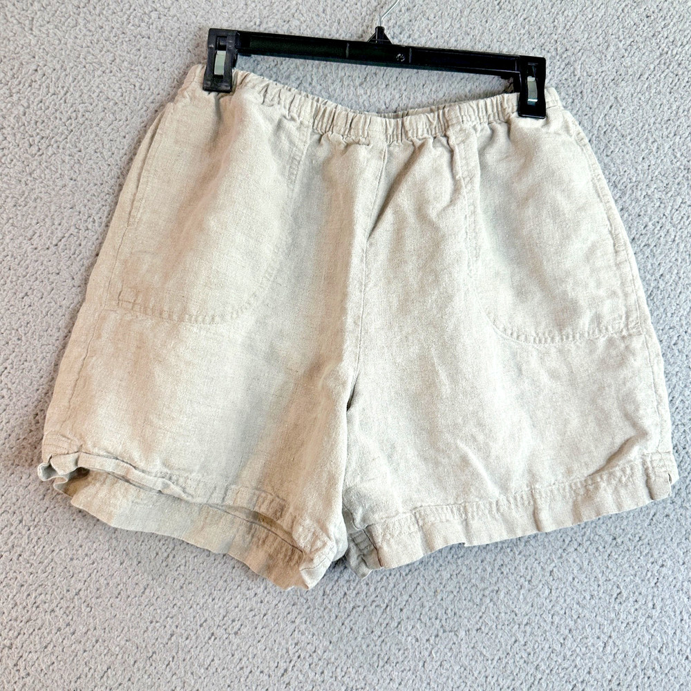 J. JILL Tan Women's Linen Shorts Elastic Waist Pockets Beige Sz M Stretch Casual