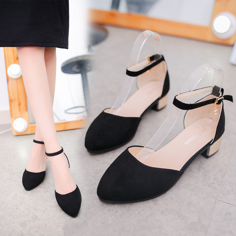 Pointed Toe Shallow Mouth Sandals with Thick Heel for Women