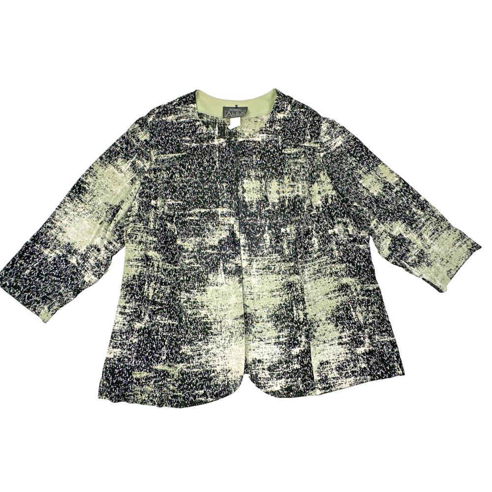 Alex Evenings  Textured Green & Black Open Front Cardigan Blouse Women's Size 3X