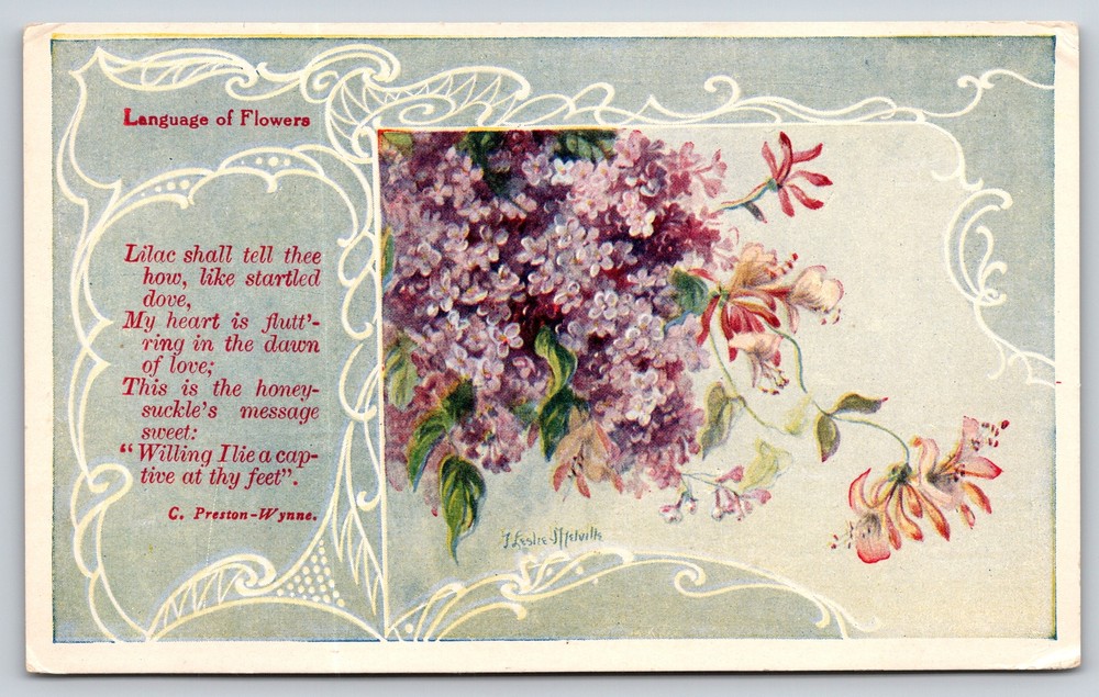 Language of Flowers~Lilac~C Preston Wynne Poem~J Leslie Melville~Vtg Postcard