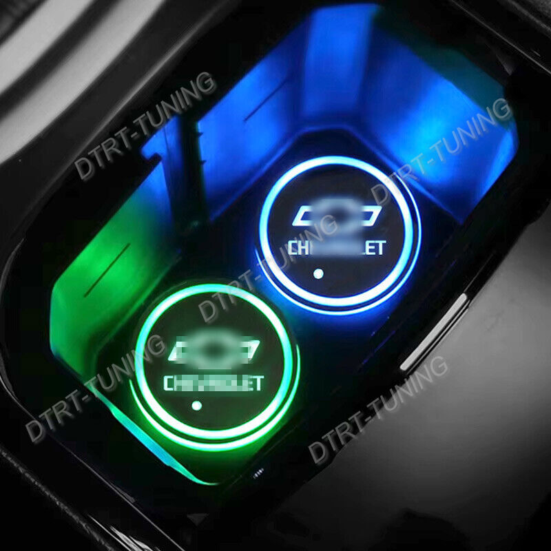 2x Car USB LED Cup Holder Mats Interior Ambient Lights For Chevy Silverado Tahoe