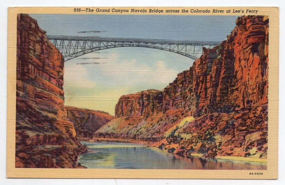 1940s? Linen - CLOSEOUT - Grand Canyon Navajo Bridge at Lee's Ferry - Arizona