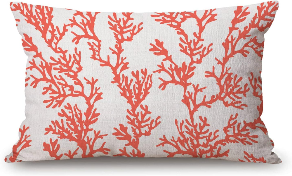 Tropical Coral Waist Lumbar Cotton Linen Throw Pillow Cushion Cover