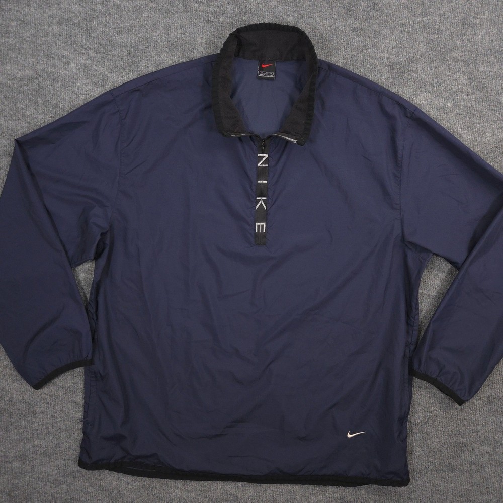 Vintage Nike Windbreaker Jacket Mens XL Navy Spell Out Zipper Placket Pockets