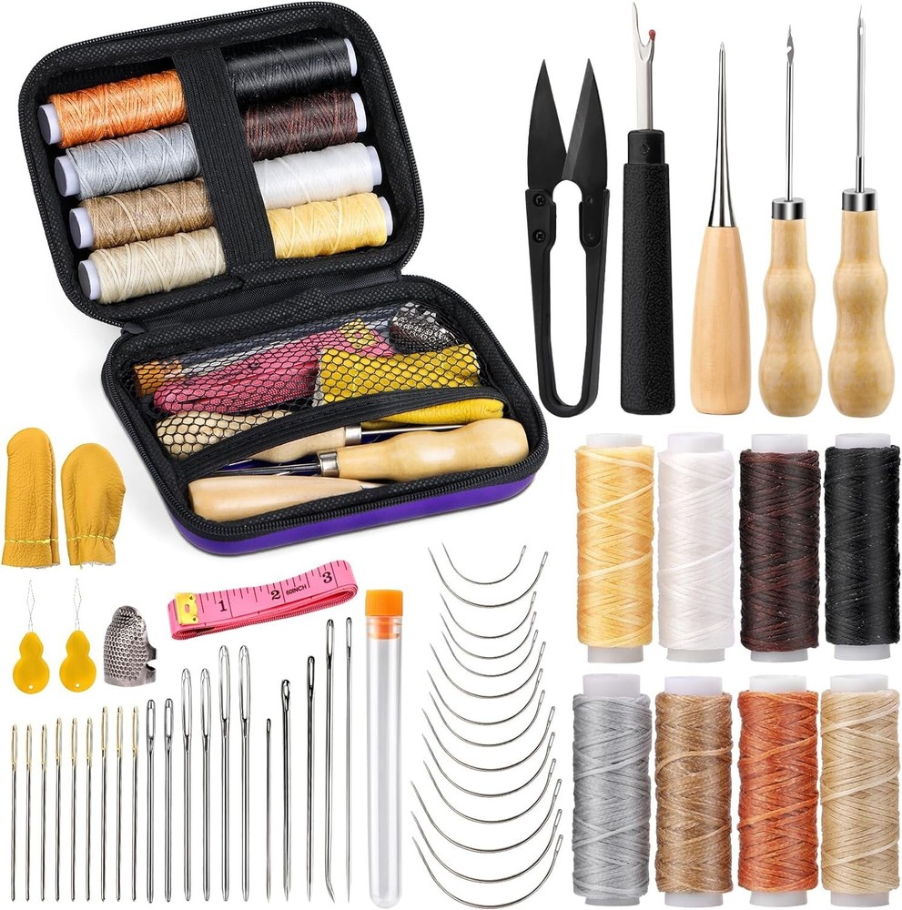 54 Pcs Leather Sewing Kit Heavy Duty Sewing Upholstery Repair Kit for Car Boots
