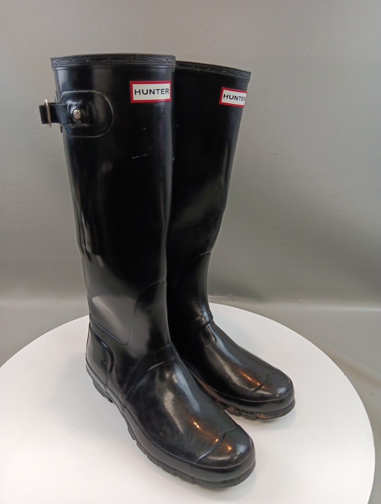 Hunter Unisex Knee-High Black Rain Boots Men's 9 Women's 10 W23616