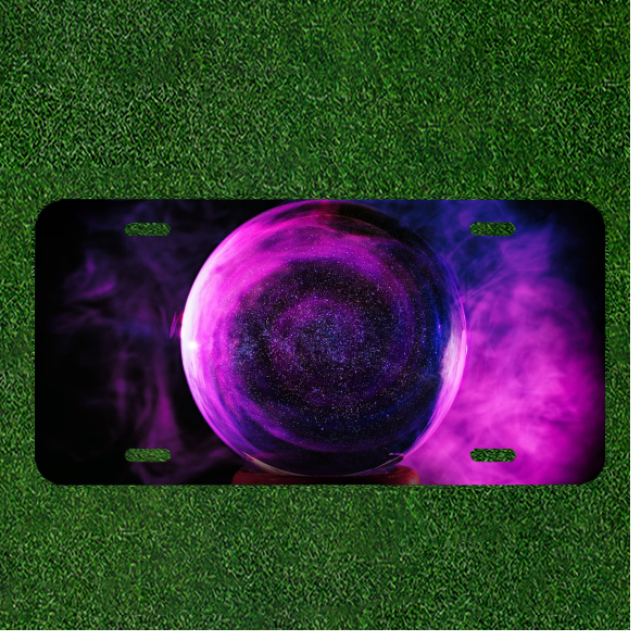 Custom Personalized License Plate Auto Tag With Purple Globe Swirling Design