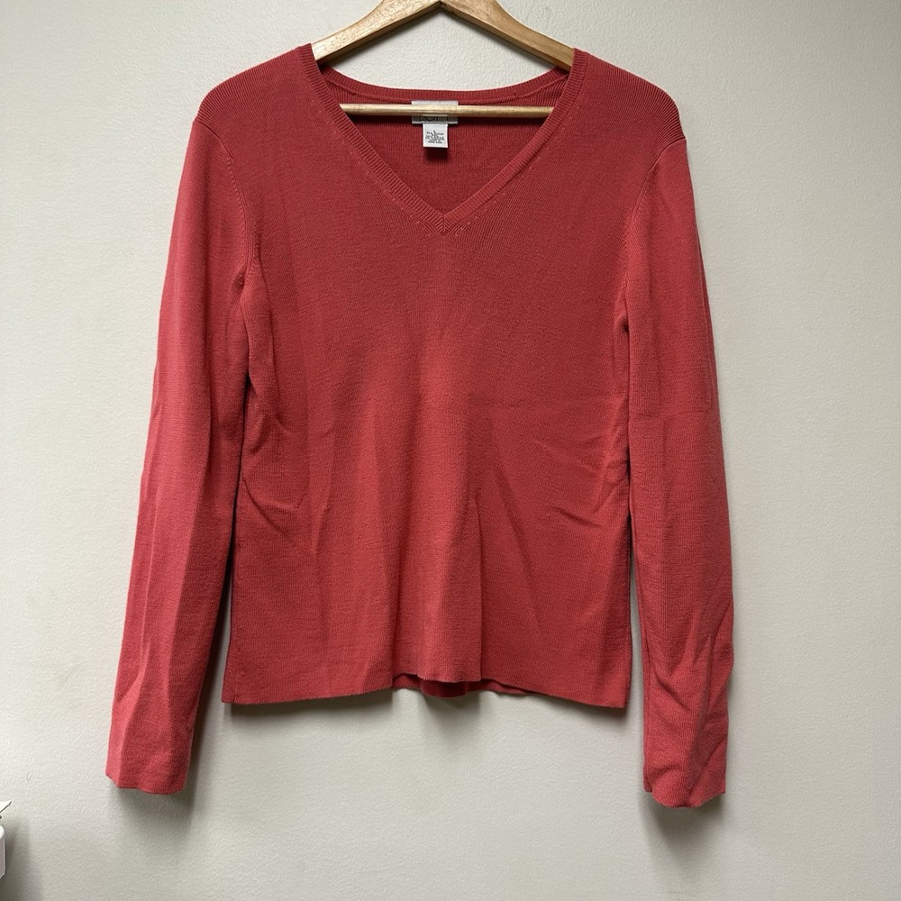 Ann Taylor Loft Womens Large L Long Sleeve Sweater V-Neck Pullover Merino Wool
