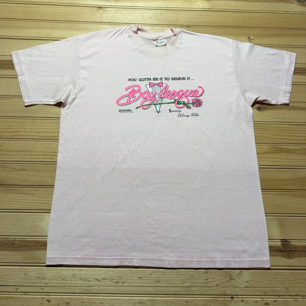 Vintage 80s Boy-Lesque Las Vegas Drag Show Kenny Kerr Graphic Promo Shirt USA XL