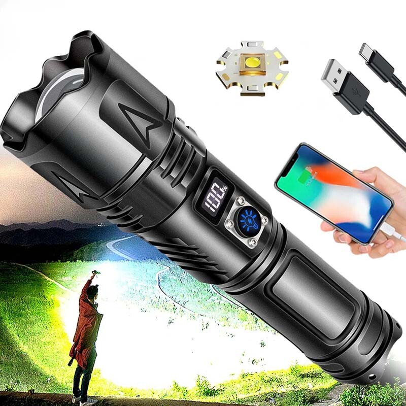 90M LM Rechargeable High-Power LED Flashlight with Long Battery Life