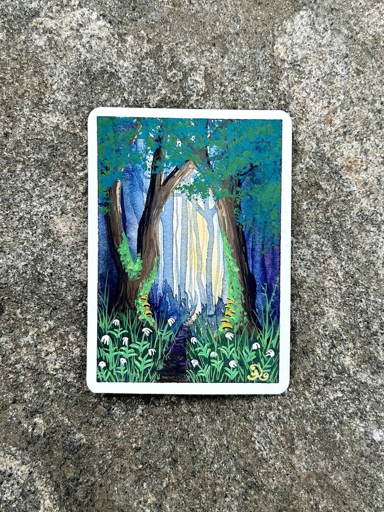 Glow-Original Watercolor/Gouache ACEO Painting 2.5x3.5 ATC Card Original Art