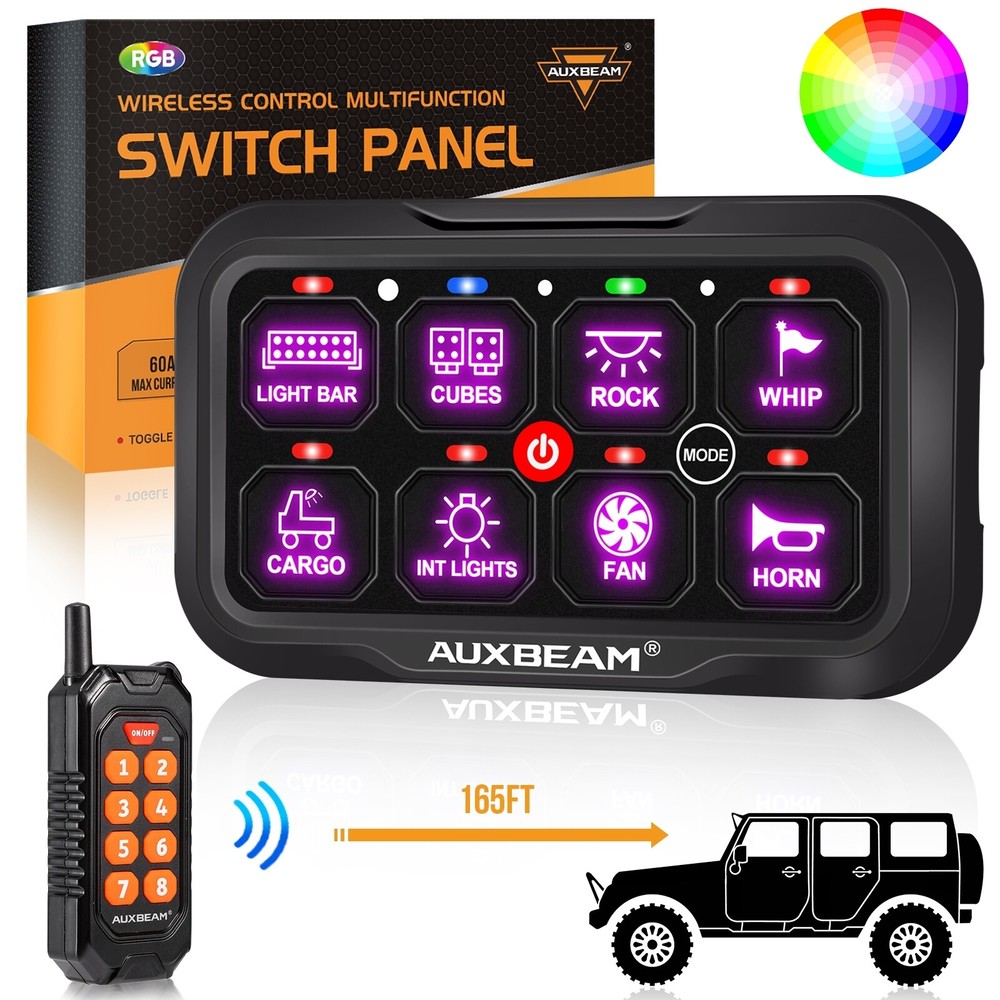 AUXBEAM RA84 8-Gang RGB Switch Panel with Remote Dimmable 3 Modes