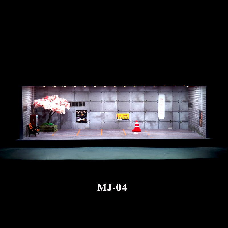 1:64 Diorama Car Garage Model LED Lighting Parking Lot Scene Display Model Gift