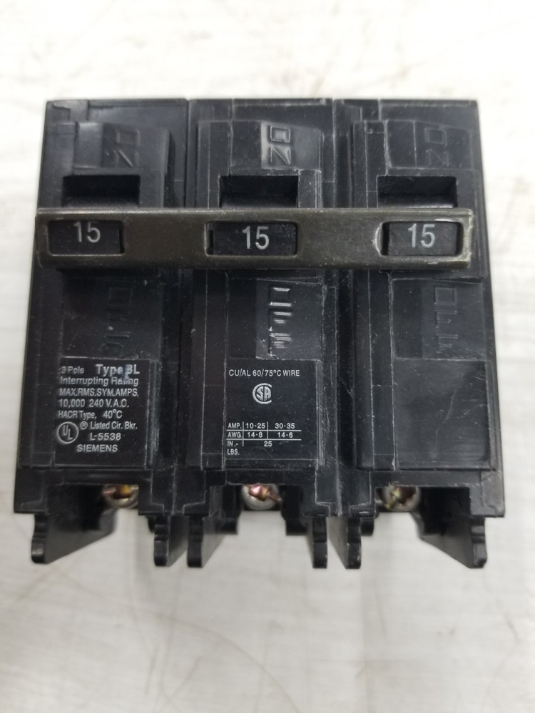 Siemens B315 3 Pole 15A 240V Bolt on Circuit Breaker 3P 15 Amp