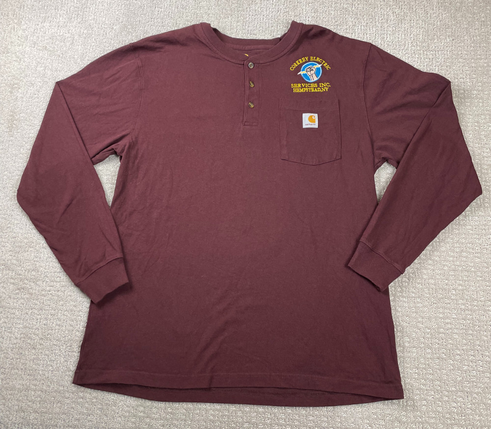 Carhartt Shirt Mens Large Red Henley Long Sleeve Pullover Original Fit Workwear