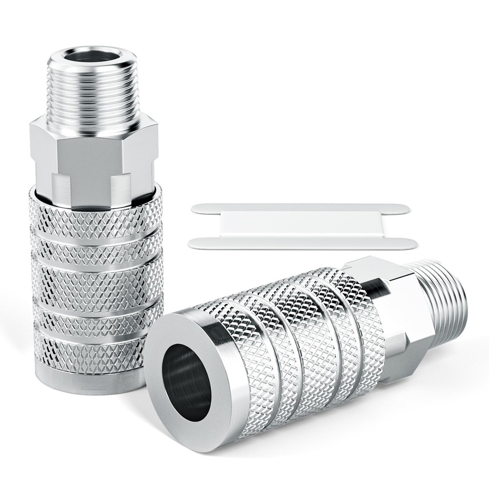 2PCS 1/2-Inch Male Quick Connect Air Coupler 1/2 Basic Flow Industrial Couple