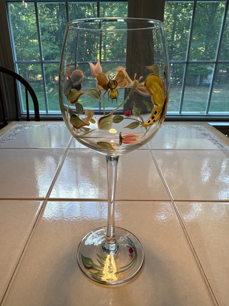 LENOX Butterfly Spring Meadow handpainted wine glass ladybug dragonfly LAST ONE