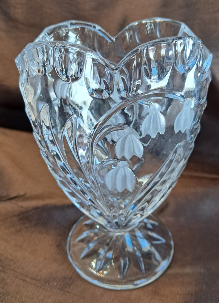 Vtg Crystal Heart Shaped Vase Floral German Walther Glas Anna Hutte Style