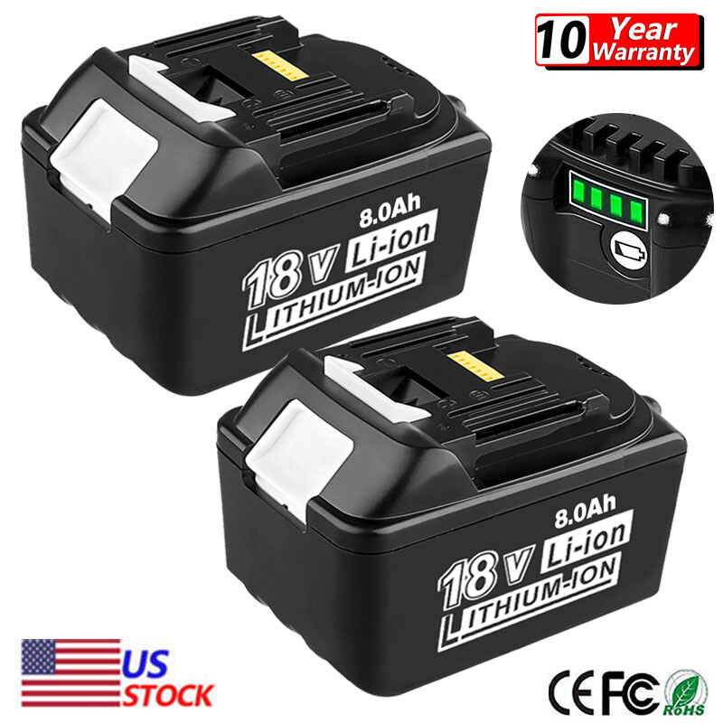2Pack For Makita 18V 8.0Ah LXT Lithium-Ion BL1830 BL1850 BL1860 tool Battery LED