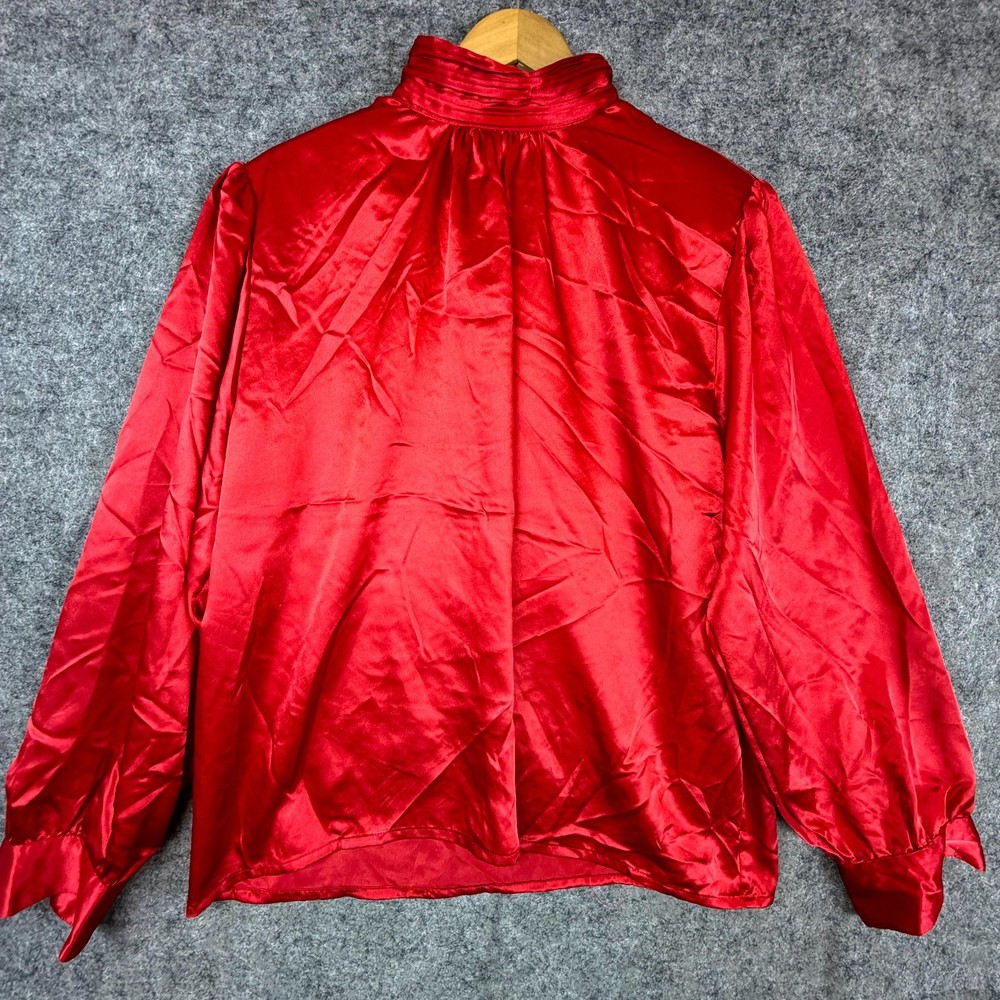 Vintage Ship N Shore Blouse Womens 16 Red Pleated Mock Neck Office Siren Holiday