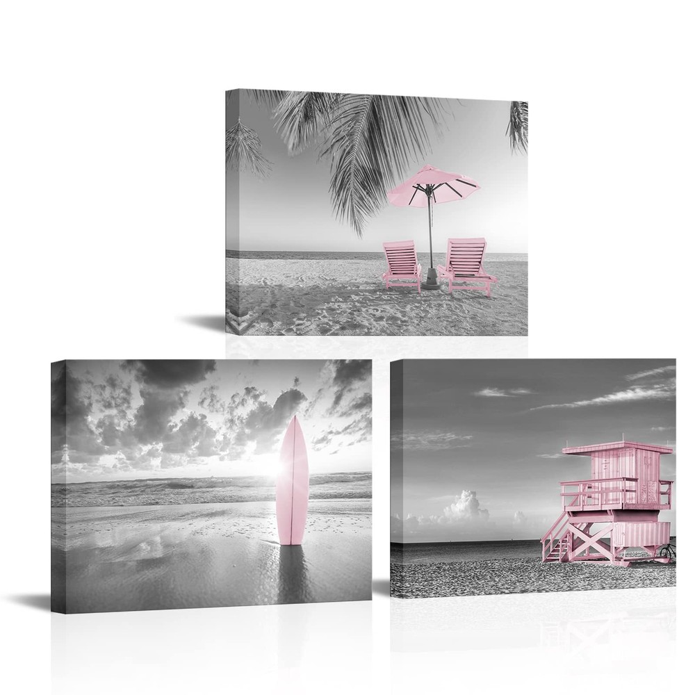 Biuteawal 3 Piece Coastal Wall Art Beach Picture Prints Decor Summer Seascape...