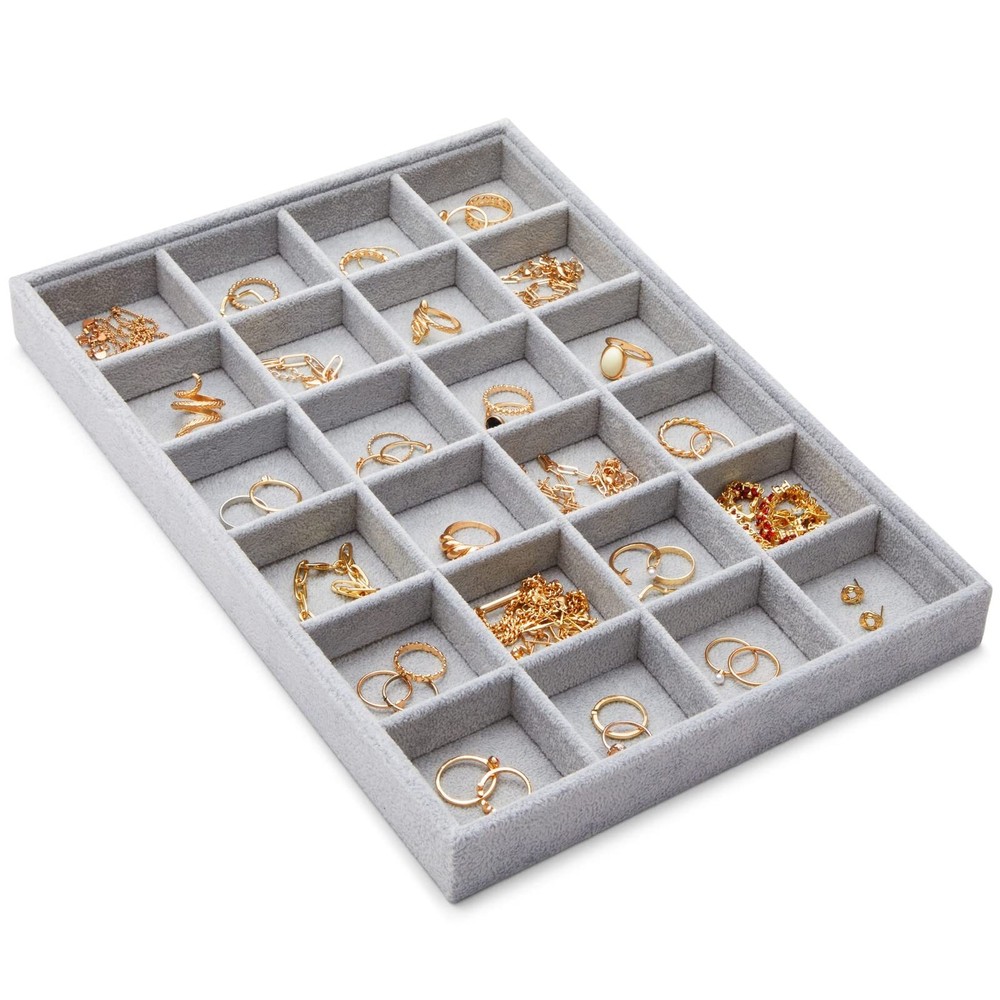 Velvet Jewelry Organizer Tray for Earrings Stackable 24 Grid Storage for Ring...