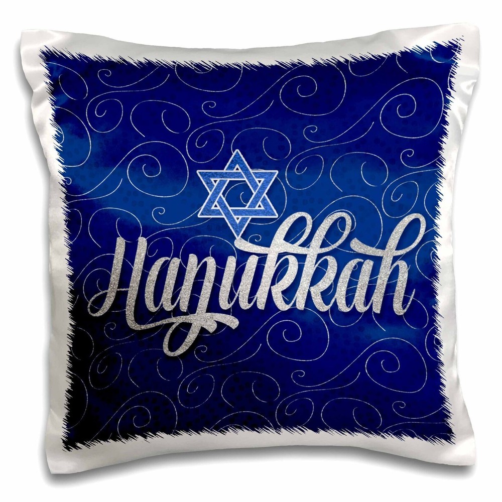 3dRose Star of David with Silver and Blue Hanukkah Word Art 16x16 inch Pillow Ca