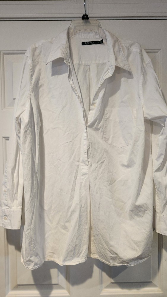 Lauren by Ralph Lauren Women's 3X White Button-Down Shirt Cotton