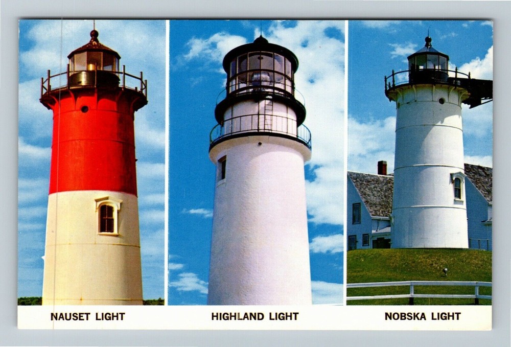 Cape Cod MA-Massachusetts, Old Lighthouses On Cape Cod Vintage Souvenir Postcard