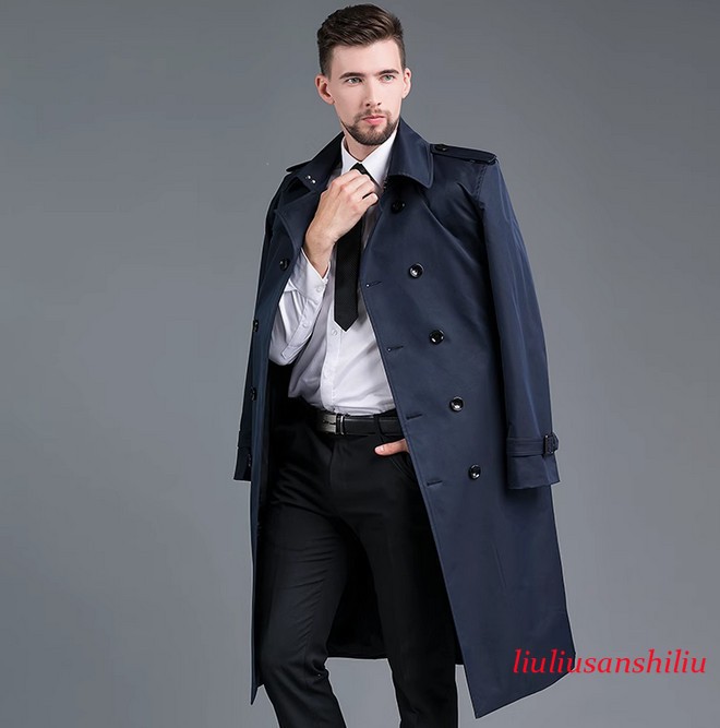 Mens Double Breasted Trench Coats Windbreaker Long British Jacket Overcoat