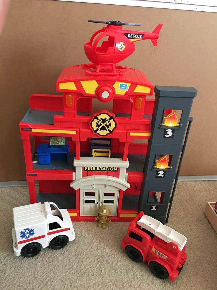 Kid Connection Fire Station Emergency Vehicle Playset with Light Sound