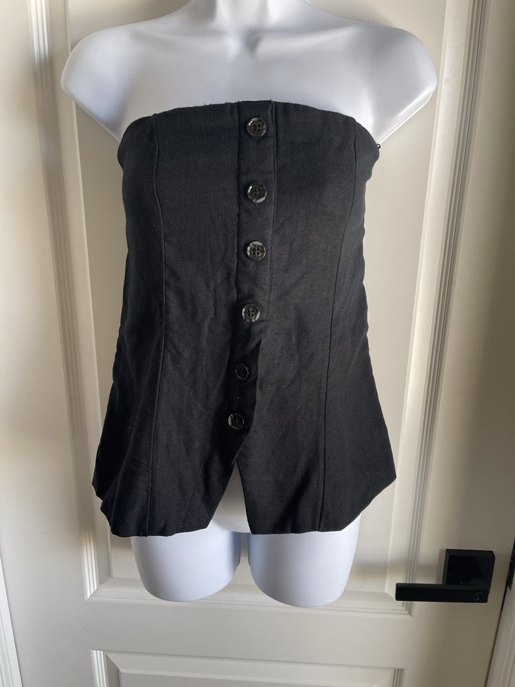 NWT Abercrombie & Fitch Black Linen Strapless Corset Tube Top Small