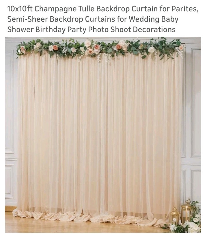 10x10ft Champagne Tulle Backdrop Curtain for Parites, Semi-Sheer Backdrop...