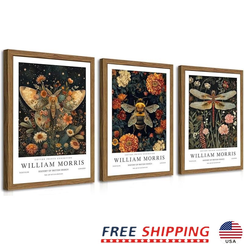 Framed William Morris Wall Art Set of 3 Vintage Botanical Animal Prints Decor US